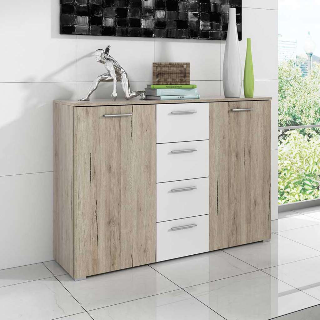 Esszimmersideboard in Eiche San Remo und Weiß 132 cm breit