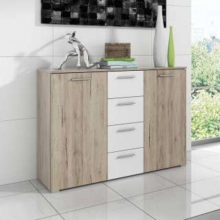 Esszimmersideboard in Eiche San Remo und Weiß 132 cm breit