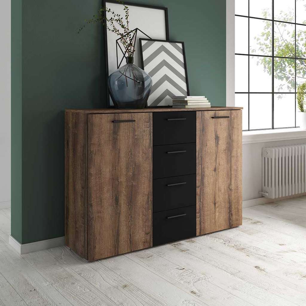 Sideboard in Eiche dunkel drei Schubladen und zwei Türen