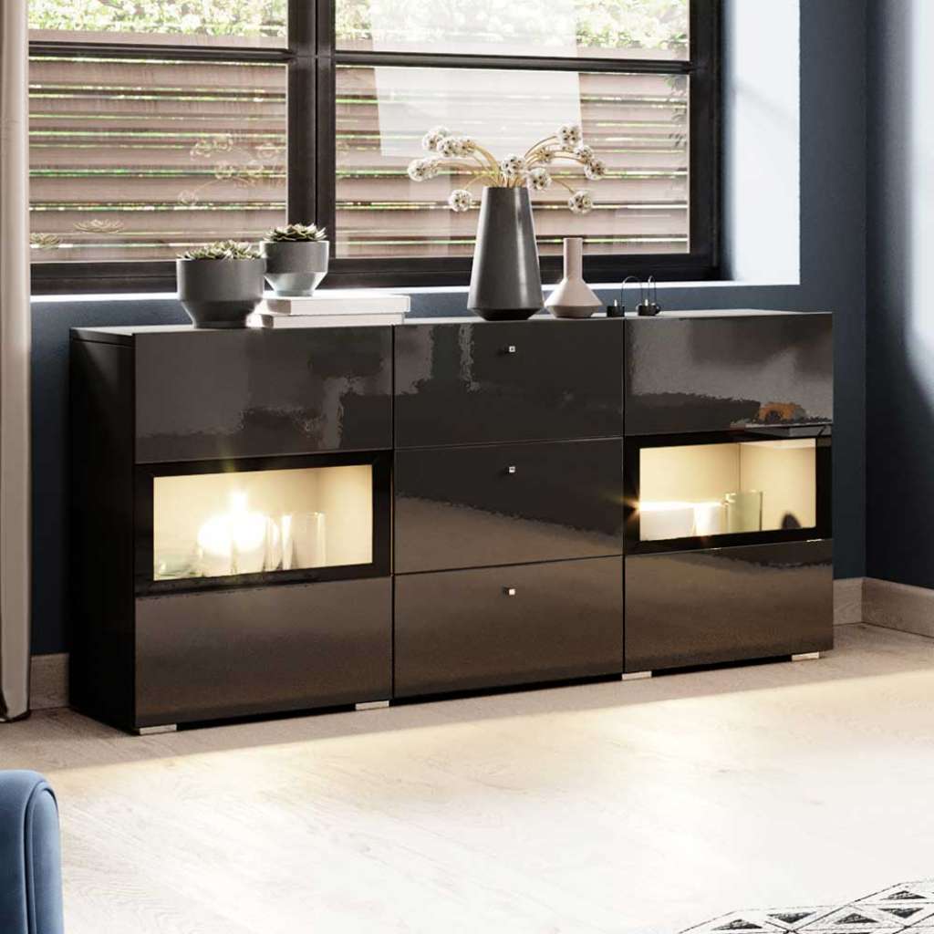 Modernes Sideboard mit Hochglanz Front Schwarz