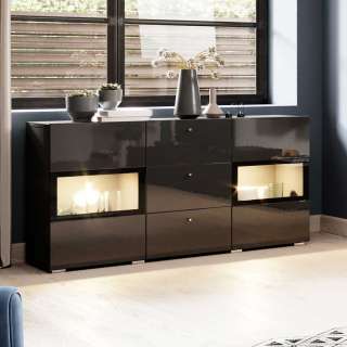 Modernes Sideboard mit Hochglanz Front Schwarz