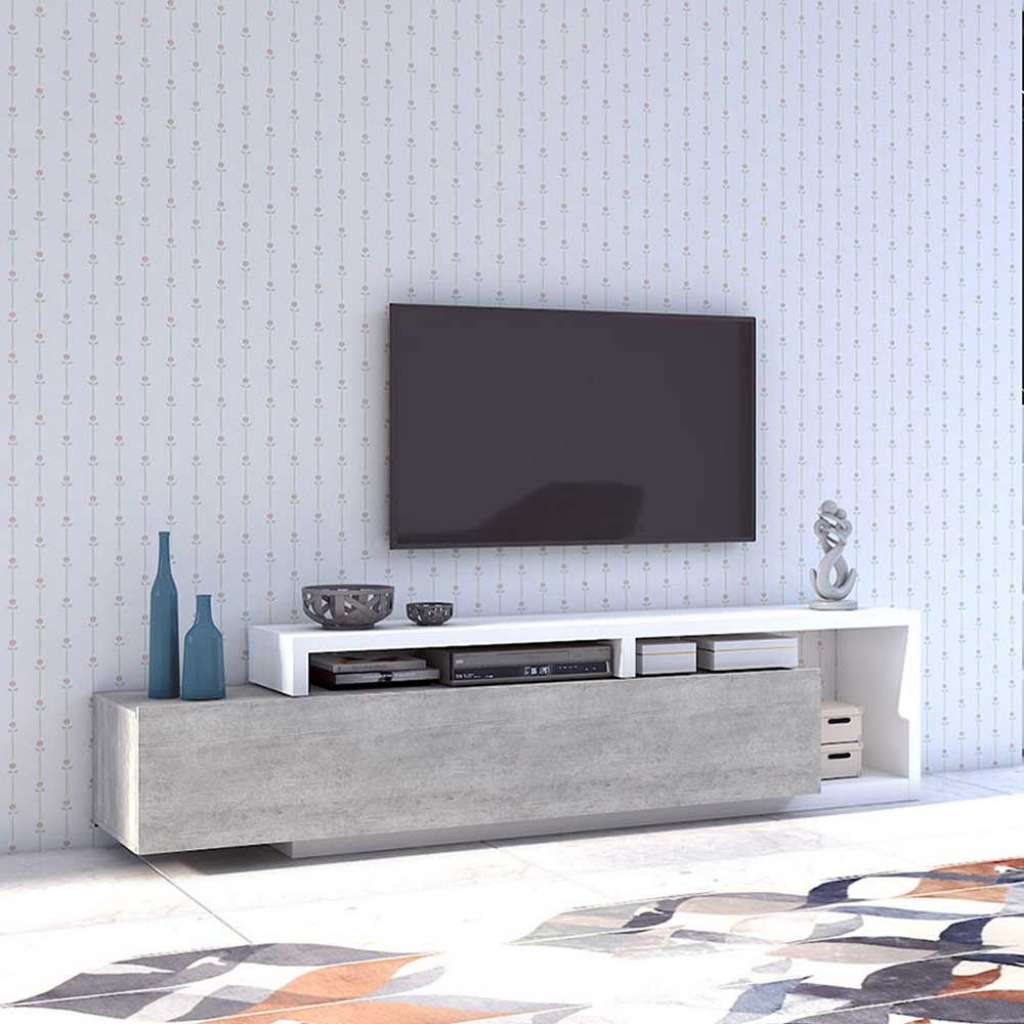 Tvtisch in Beton Grau und Weiß einer Schublade und Aufsatz