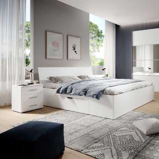 Weißes Schubkastenbett in modernem Design Variante mit Nachtkonsolen