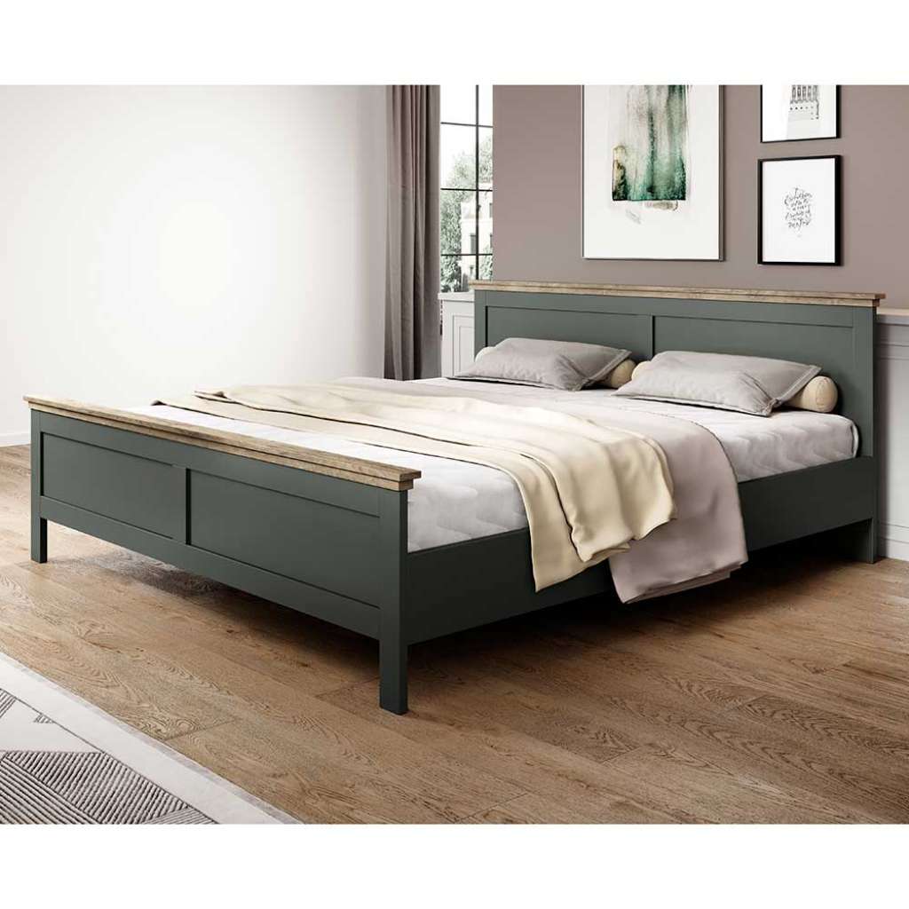 Landhaus Stil Doppelbett in Dunkelgrün 89 cm Kopfteil