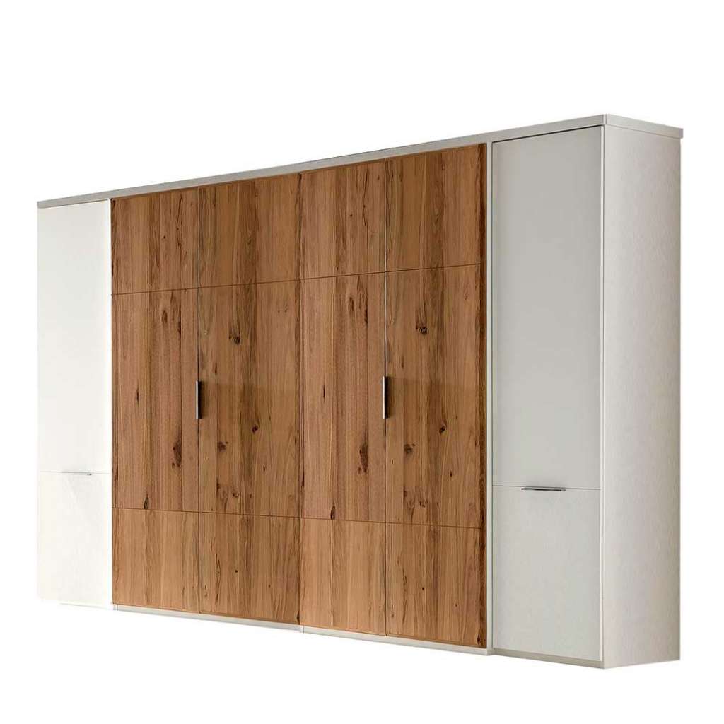Sechs Türen Kleiderschrank in Asteiche Bianco und Weiß 297 cm breit