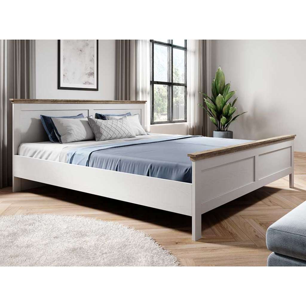 Landhaus Doppelbett in Weiß und Holzoptik verwittert 160x200 oder 180x200