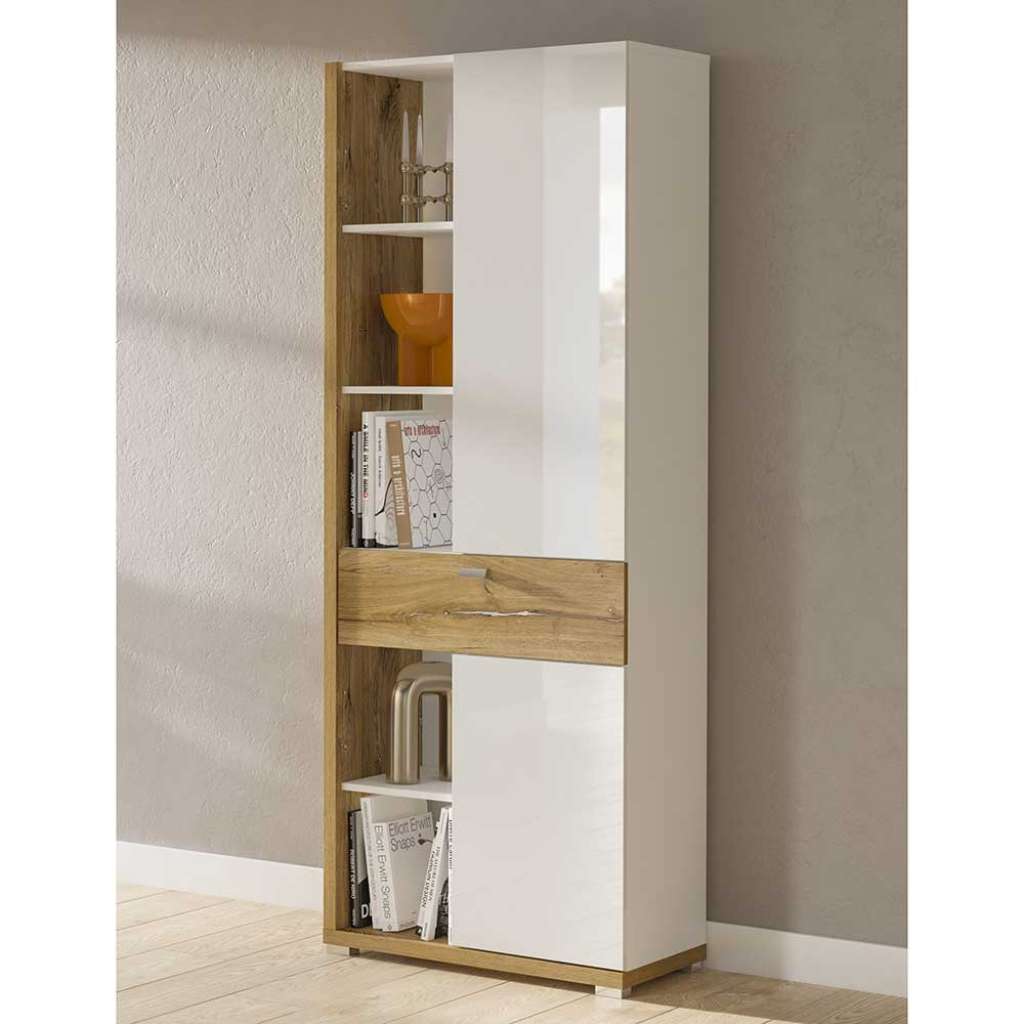 Hochglanz Wohnzimmerschrank in Weiß Eichefarben