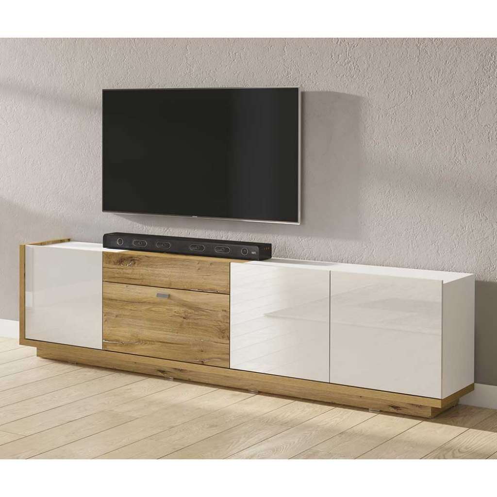 TV Lowboard 220 cm im Skandi Design Klappe - Schublade - Tür