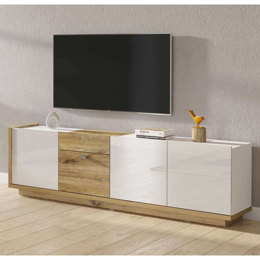 Fernsehtisch in Eichefarben und Weiß Skandi Design