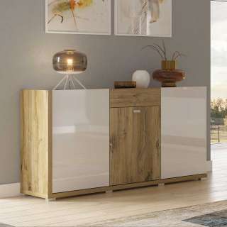 Große Wohnzimmer Kommode im Skandi Design Weiß und Eichefarben
