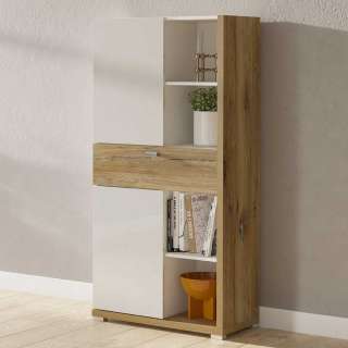 Vertiko Schrank im Skandi Design Eichefarben und Weiß