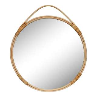 Rattan Garderoben Spiegel im Skandi Design 50 cm breit