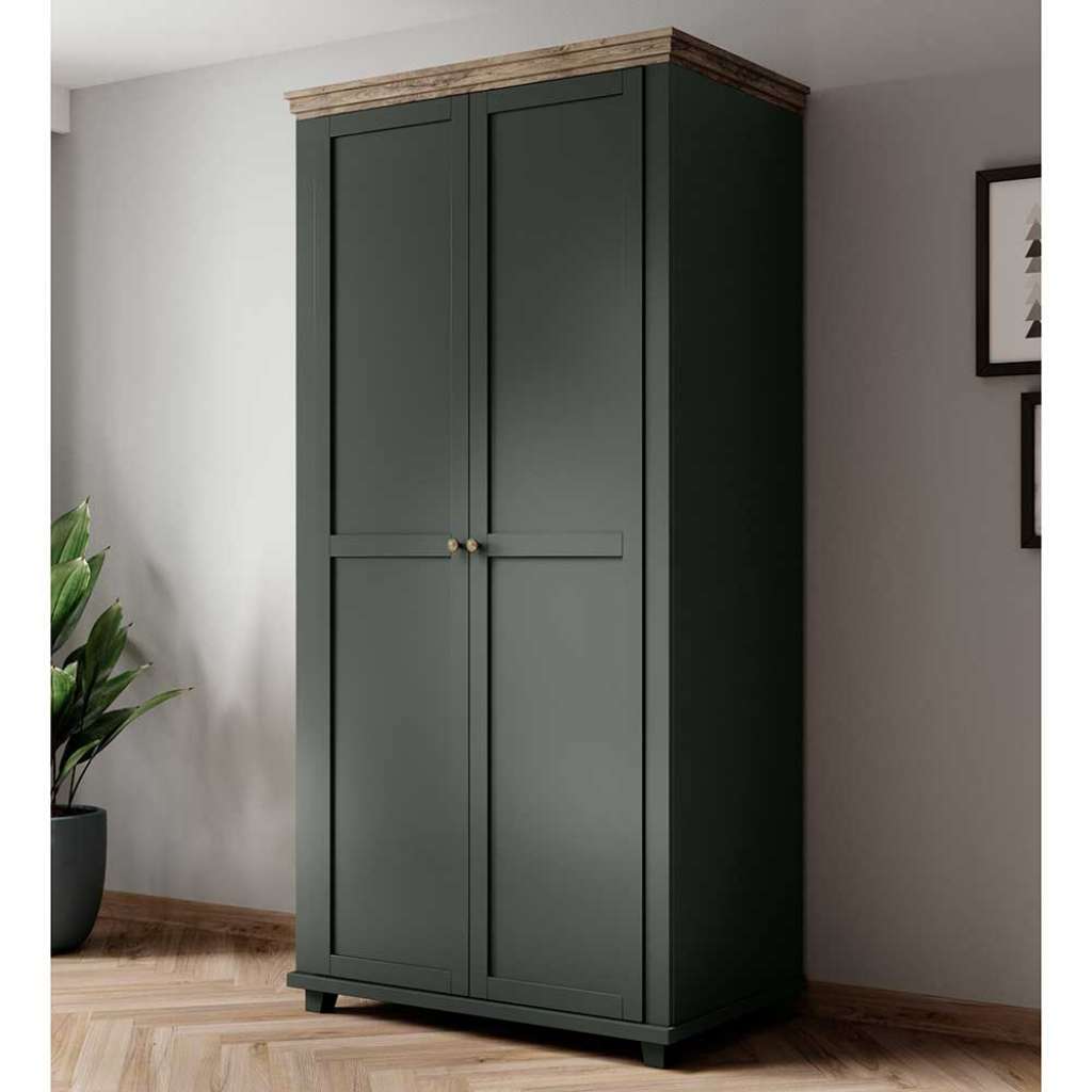 Schlafzimmerkleiderschrank im Landhausstil Dunkelgrün und Eichefarben