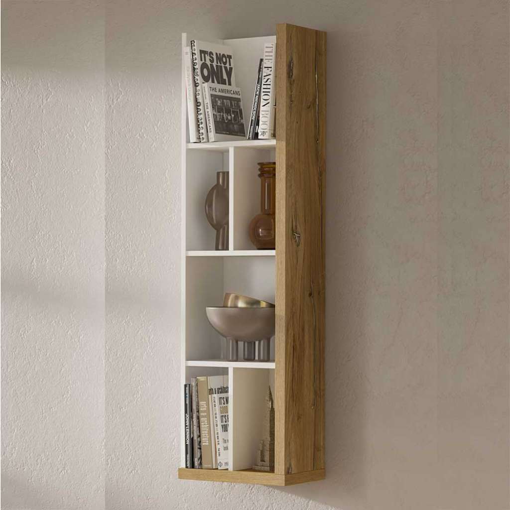 Wohnzimmer Regal im Skandi Design 131 cm hoch 35 cm breit