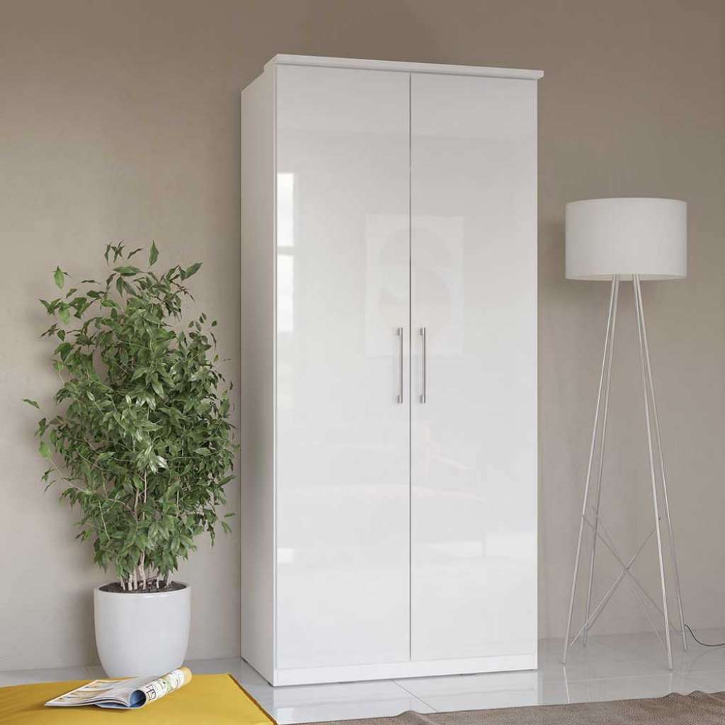 Drehtürschrank Hochglanz in Weiß 217 cm hoch 90 cm breit