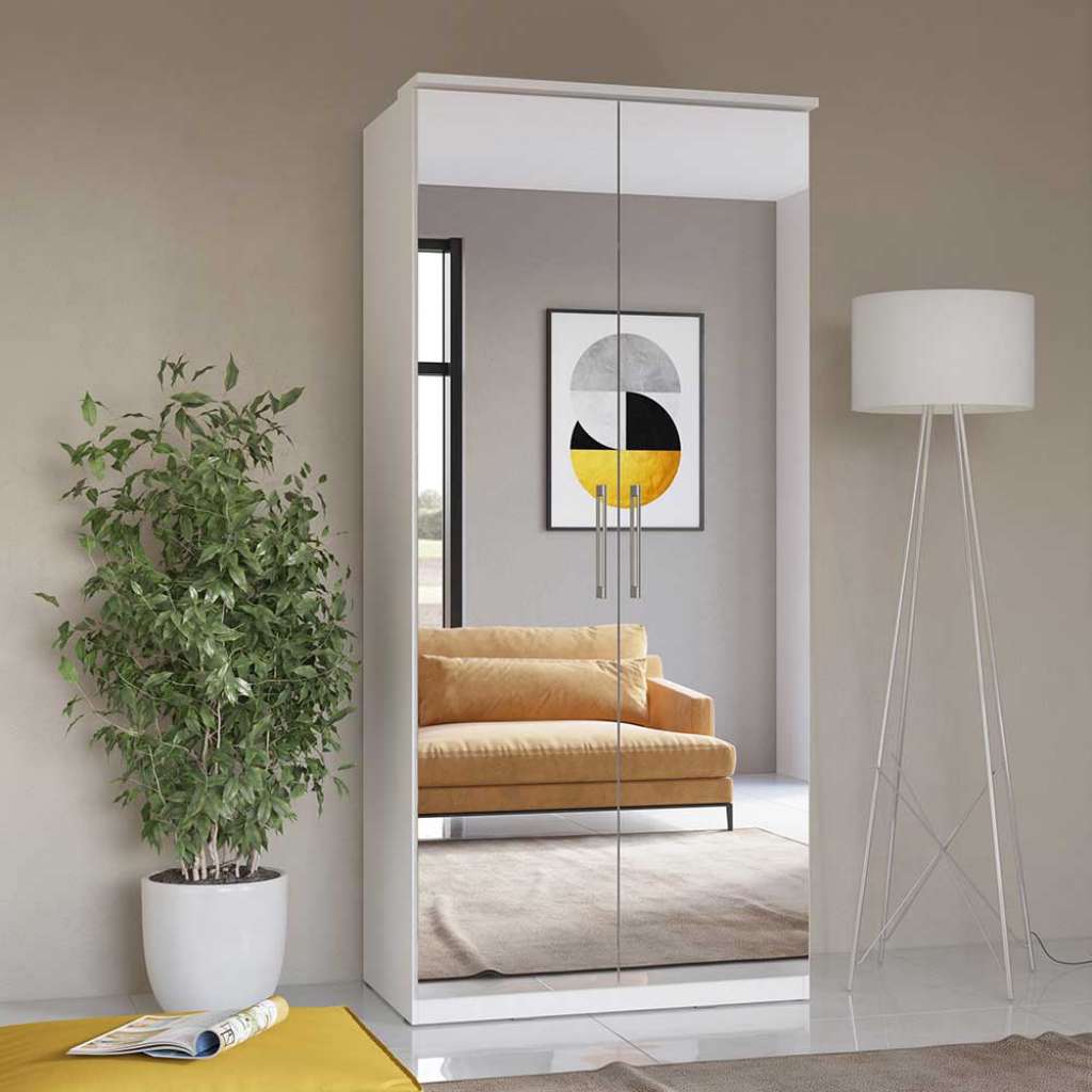 Drehtürschrank mit Spiegelfront 217 cm hoch 90 cm breit