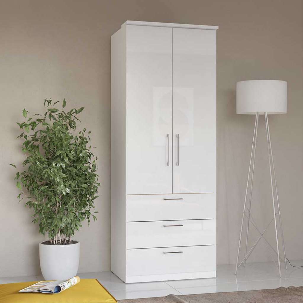 Schlafzimmerkleiderschrank mit drei Schubladen Hochglanz weiss