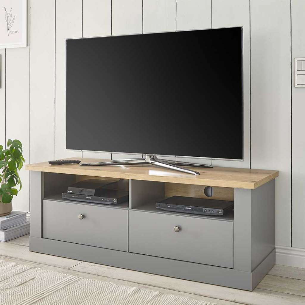 Kleines TV Lowboard im Landhausstil zwei Schubladen