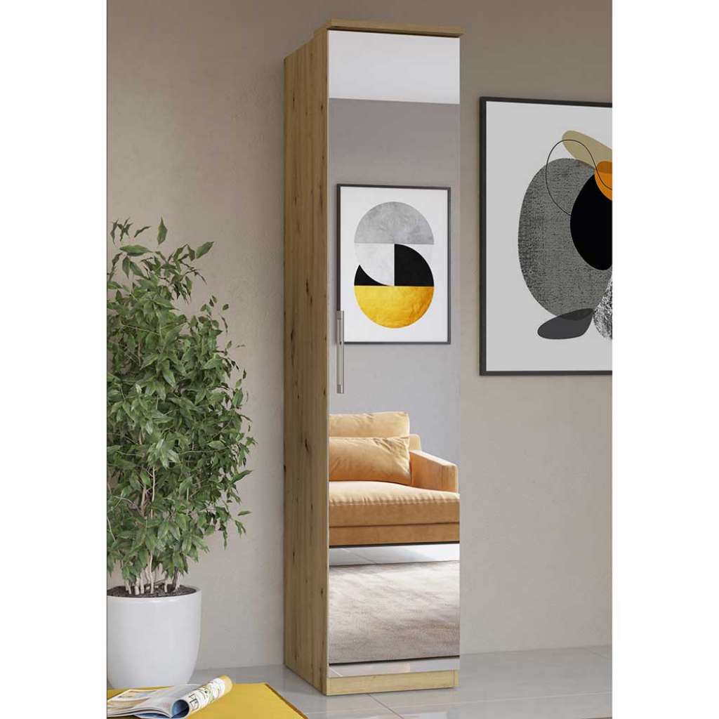 Drehtürschrank mit Spiegel Korpus Holzoptik 45 cm breit