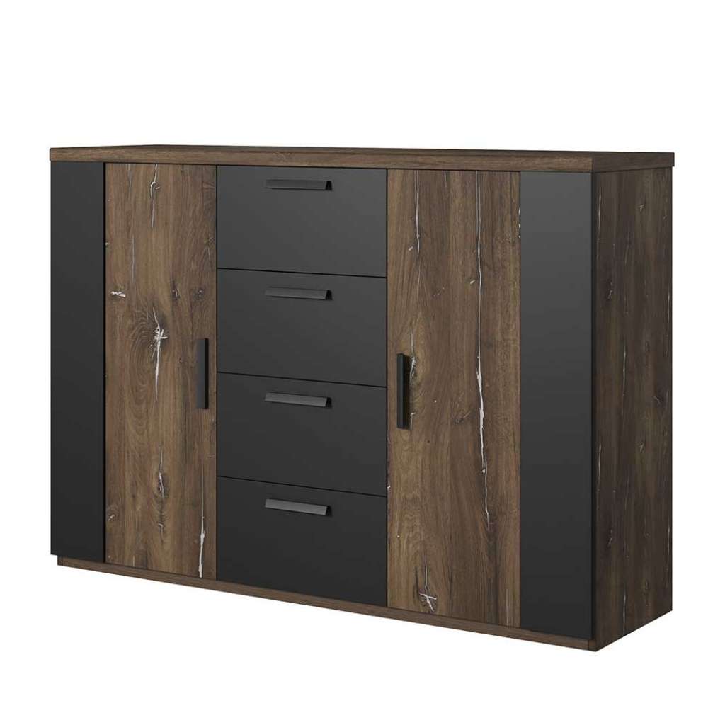 Factory Esszimmersideboard in Eiche dunkel und Schwarz 94 cm hoch