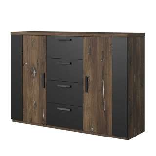 Factory Esszimmersideboard in Eiche dunkel und Schwarz 94 cm hoch