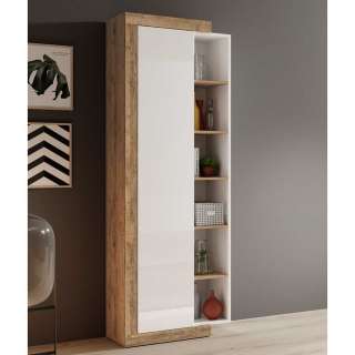 Wohnzimmer Schrank in Eiche verwitter und Hochglanz Weiß 200 cm hoch