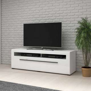 160 cm TV Lowboard in Weiß Hochglanz einer Schublade