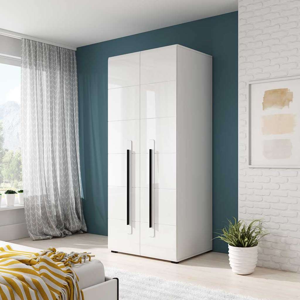Hochglanz Schlafzimmerkleiderschrank in Weiß Drehtüren