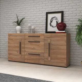 Esszimmersideboard in Eichefarben und Schwarz drei Schubladen