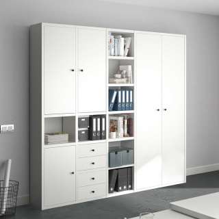 Regalwand fürs Arbeitszimmer in Weiß 222 cm hoch - 231 cm breit
