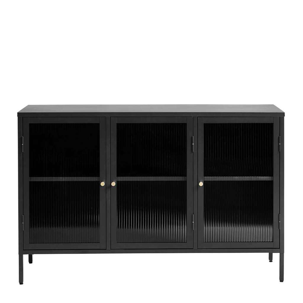 Sideboard mit Glastüren im Industrie und Loft Stil Schwarz