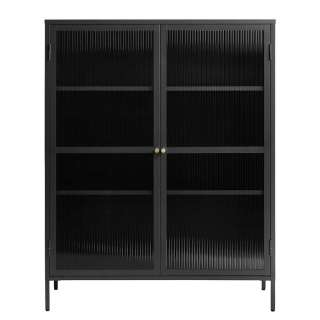 Schwarze Highboard Vitrine im Industry und Loft Stil 140 cm hoch