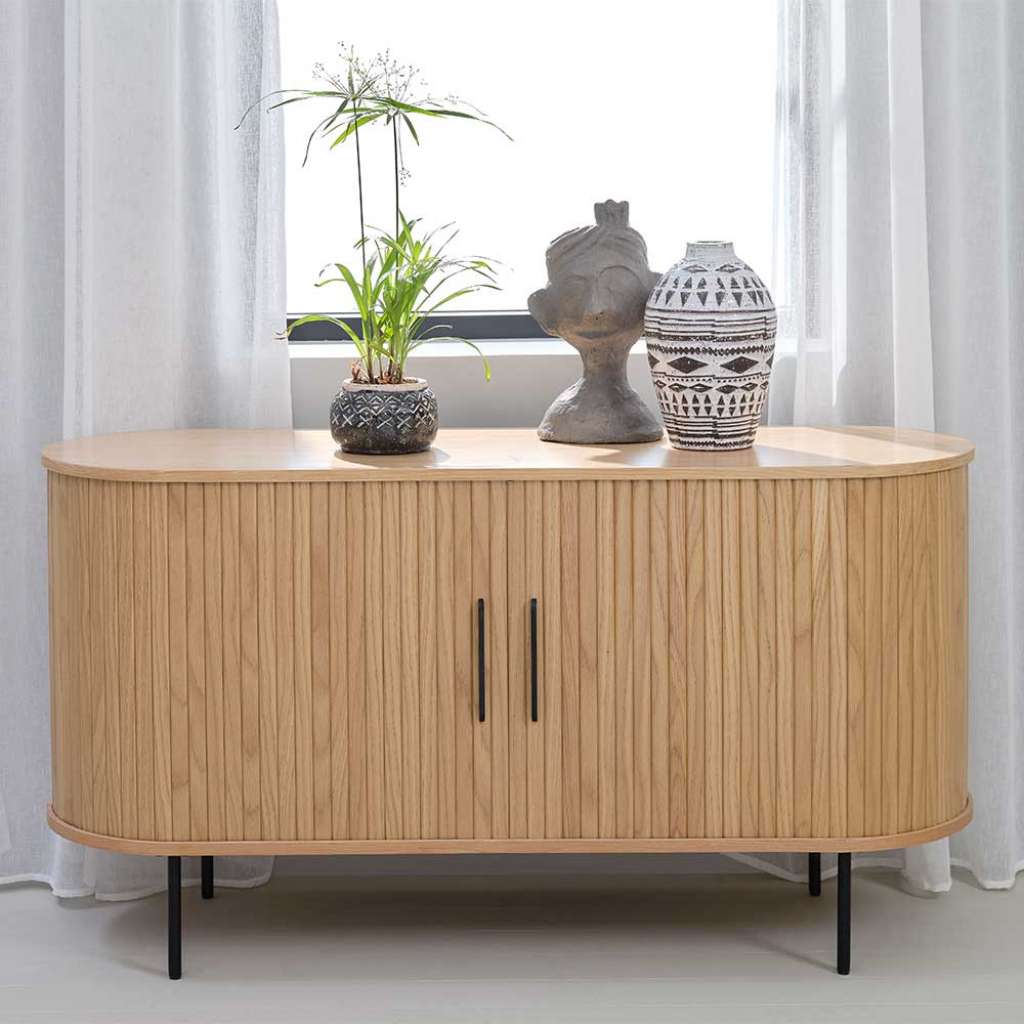 Schiebetüren Sideboard im Skandi Design Vierfußgestell aus Metall