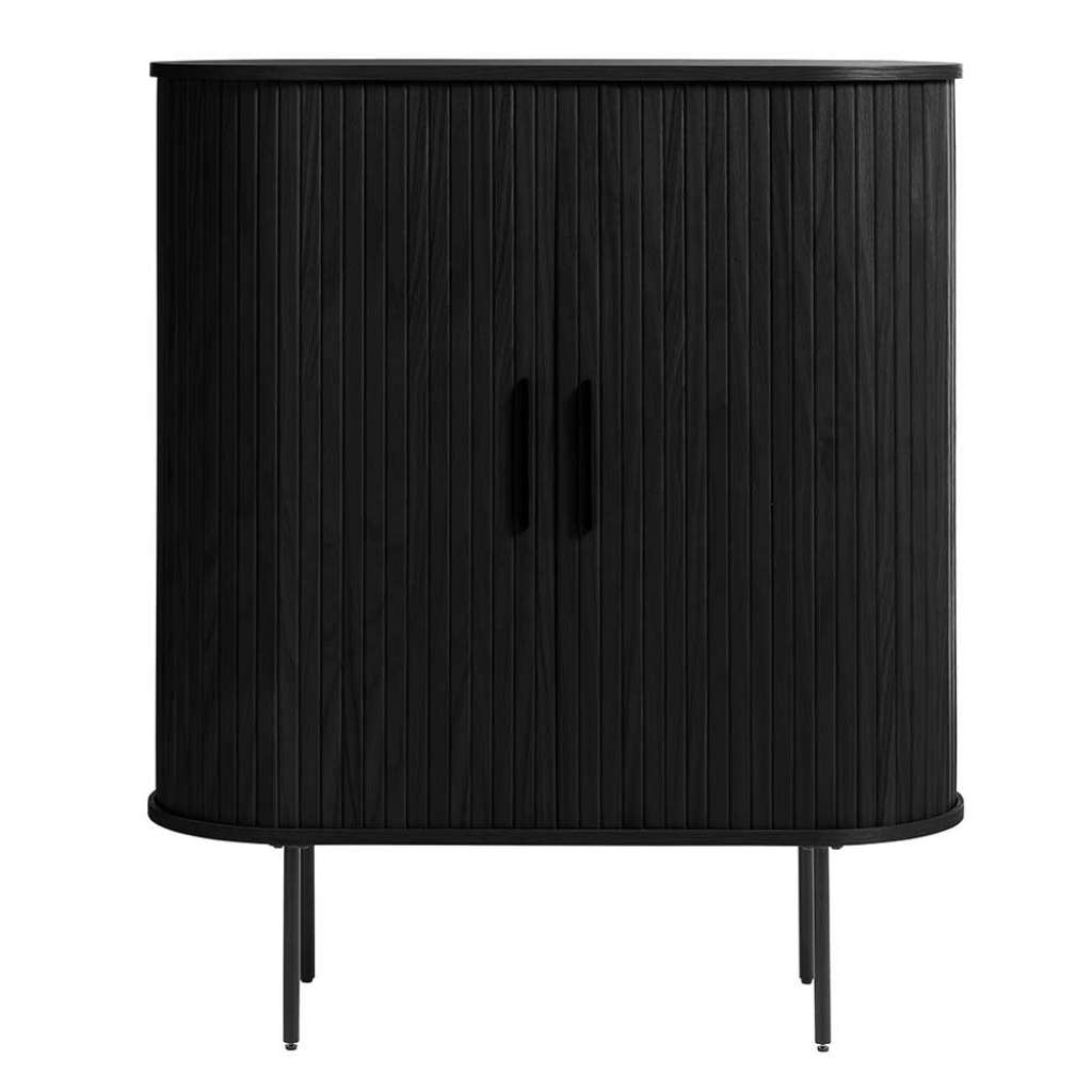 Skandi Stil Wohnzimmer Highboard in Schwarz Schiebetüren