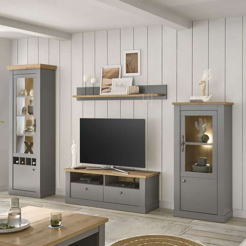 Graue Anbauwand im Landhausstil Metallgriffen (vierteilig)