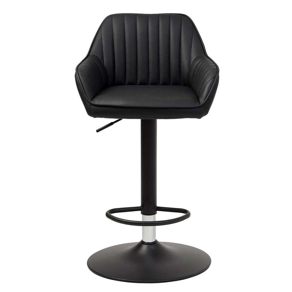 Hoher Barstuhl aus Kunstleder und Metall Armlehnen