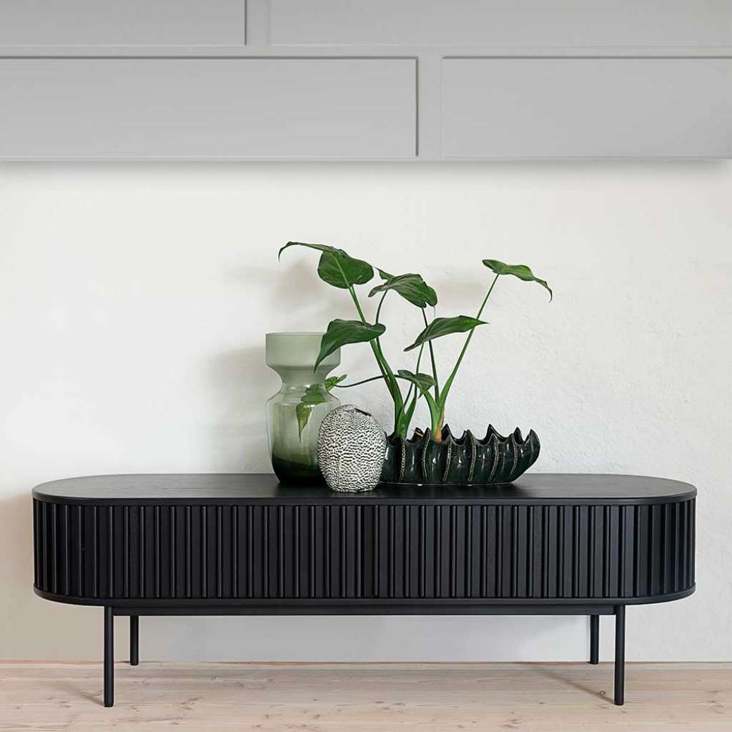 Skandi Fernsehunterschrank in Schwarz zwei Schiebetüren