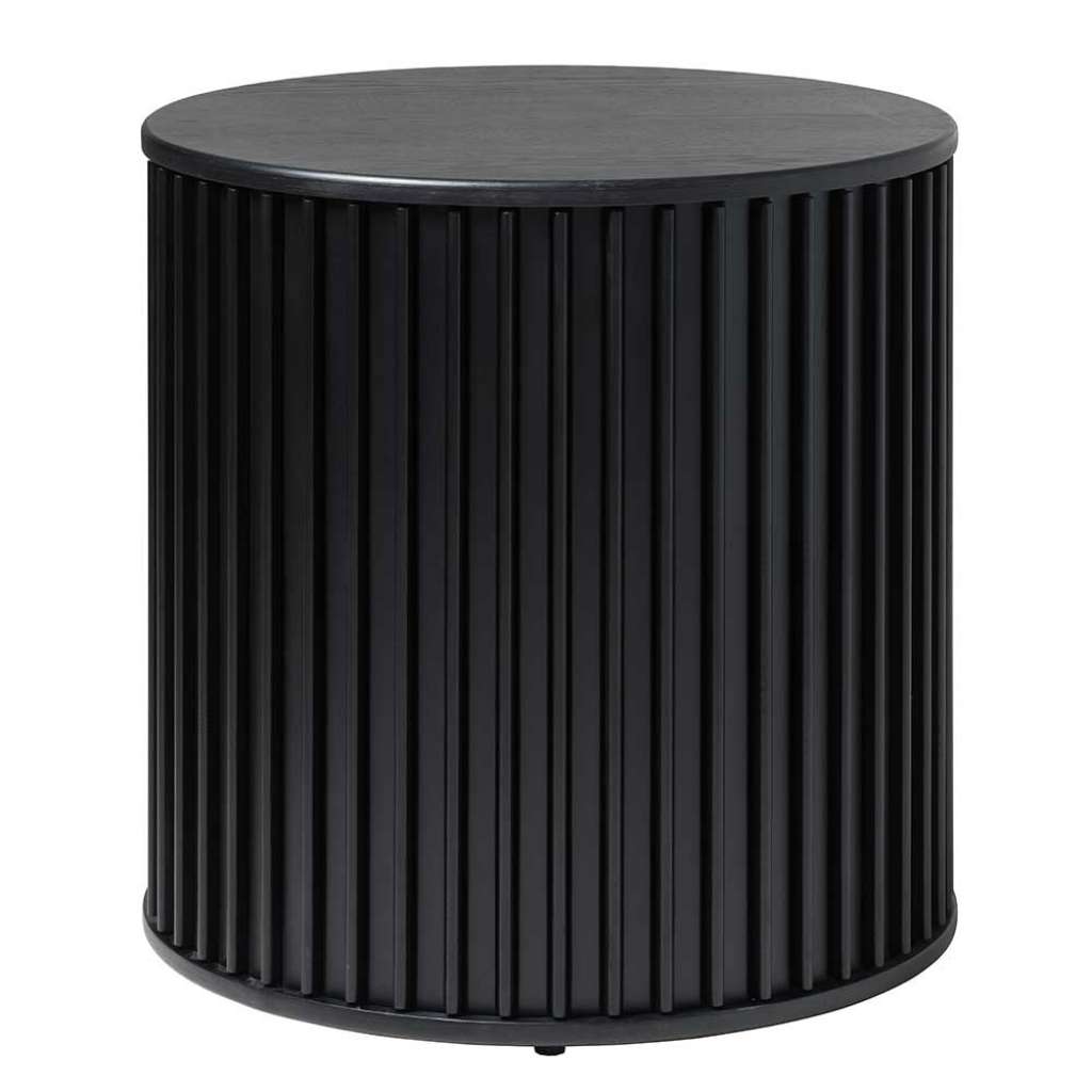 Runder Beistelltisch in Schwarz Schiebetüren und Barfach