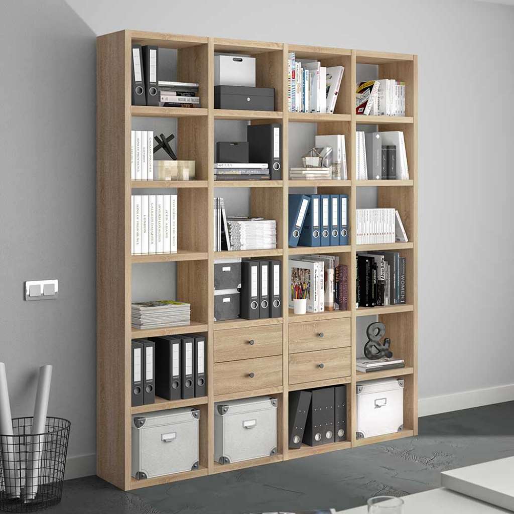 Hochwertige Regalwand in Sonoma-Eiche vier Schubladen
