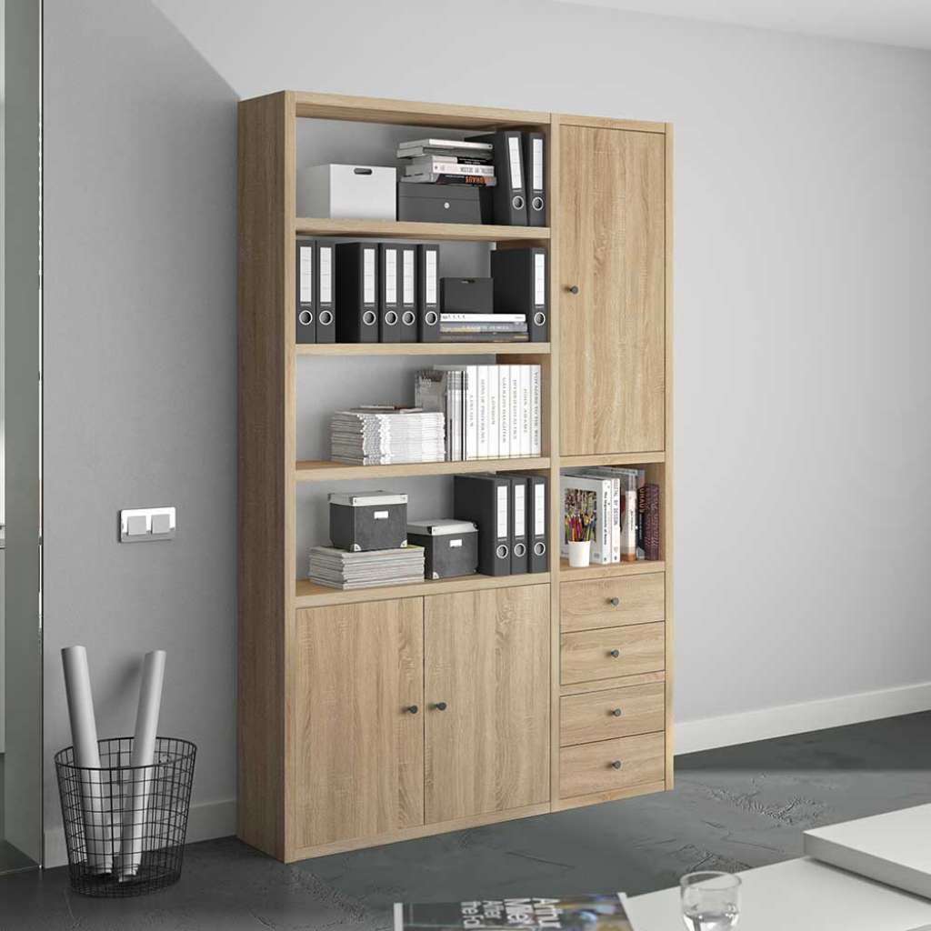 Regal Ordner Holzoptik in Sonoma Eiche vier Schubladen