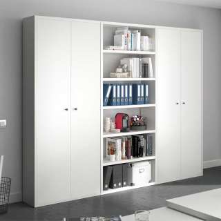 Arbeitszimmer Möbel in Weiß Regalkombination mit Türen