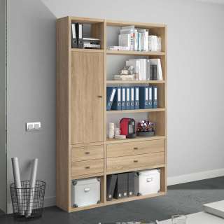 Arbeitszimmer Regal Holzoptik 140 cm breit vier Schubladen