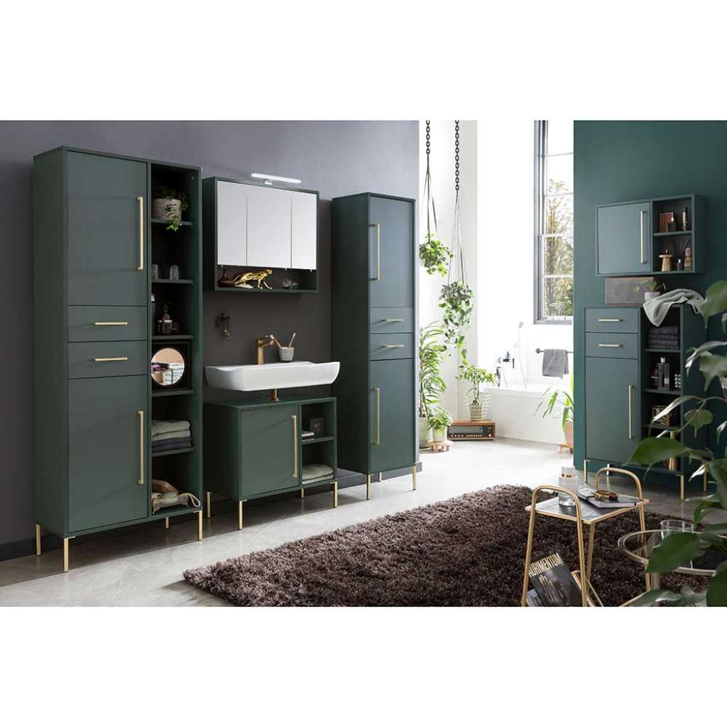 Badmöbelkomplettset in Dunkelgrün Skandi Design (sechsteilig)
