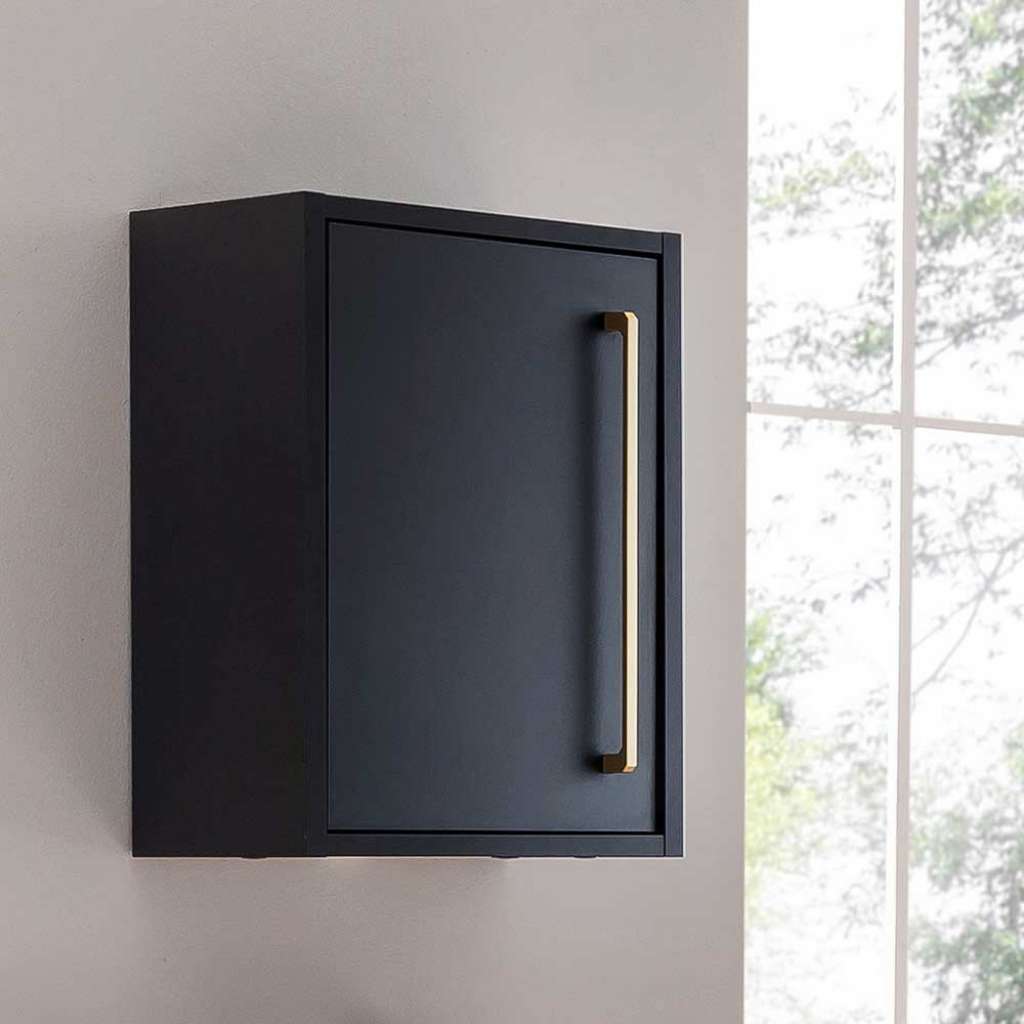 Badezimmerschrank hängend in Schwarz Metallgriff in Goldfarben