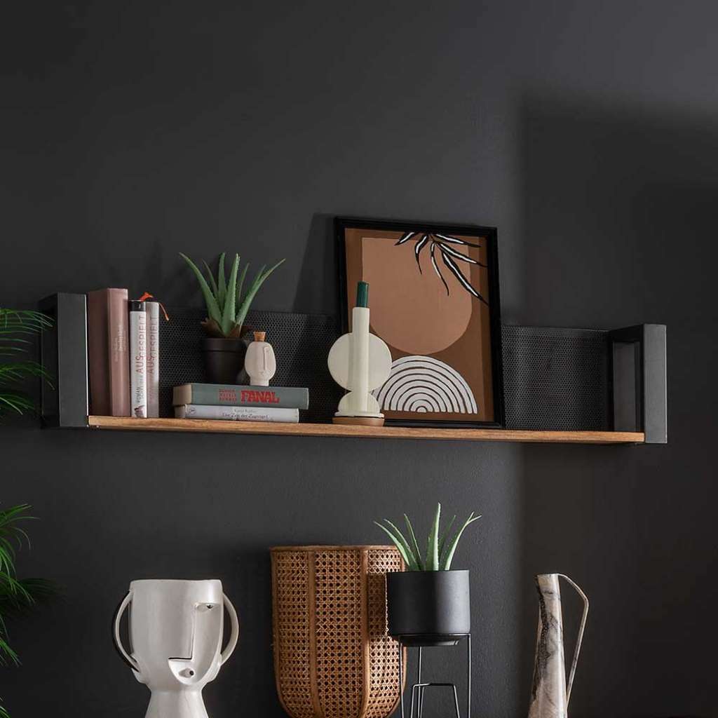 Factory Wandregal aus Recyclingholz Mangobaum Metall