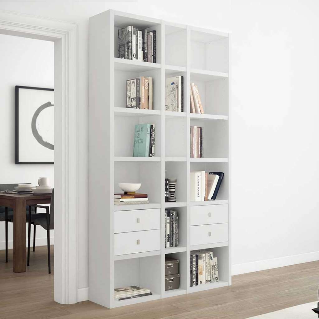 Wohnzimmer Regal mit Schubladen in Weiß 222 cm hoch - 120 cm breit
