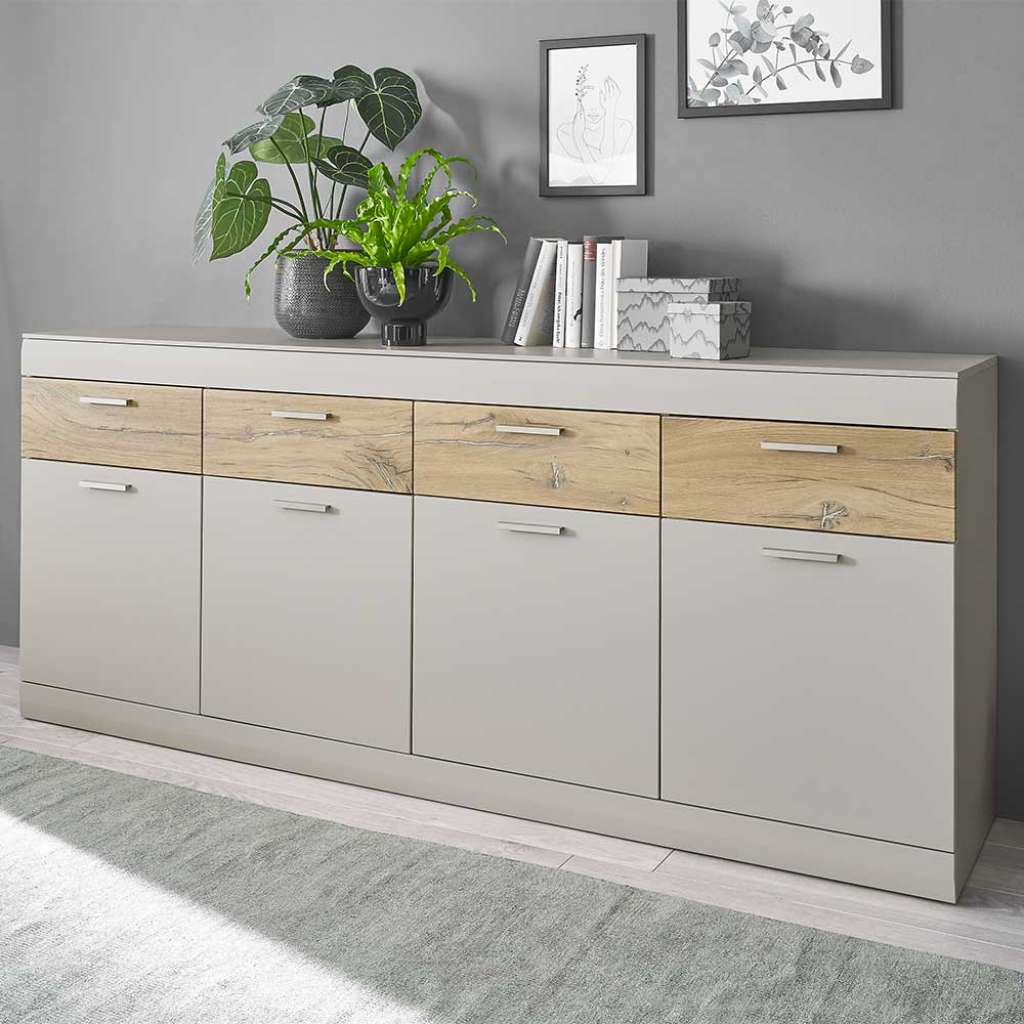Großes Esszimmersideboard in Hellgrau Zinneichefarben