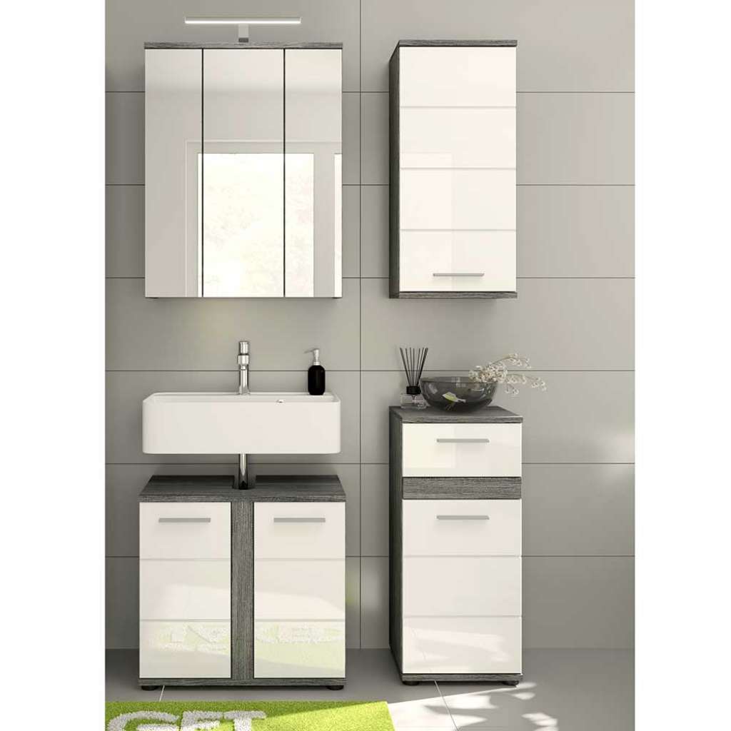 Waschplatz Set Gästetoilette in Weiß und Grau ohne Becken (vierteilig)