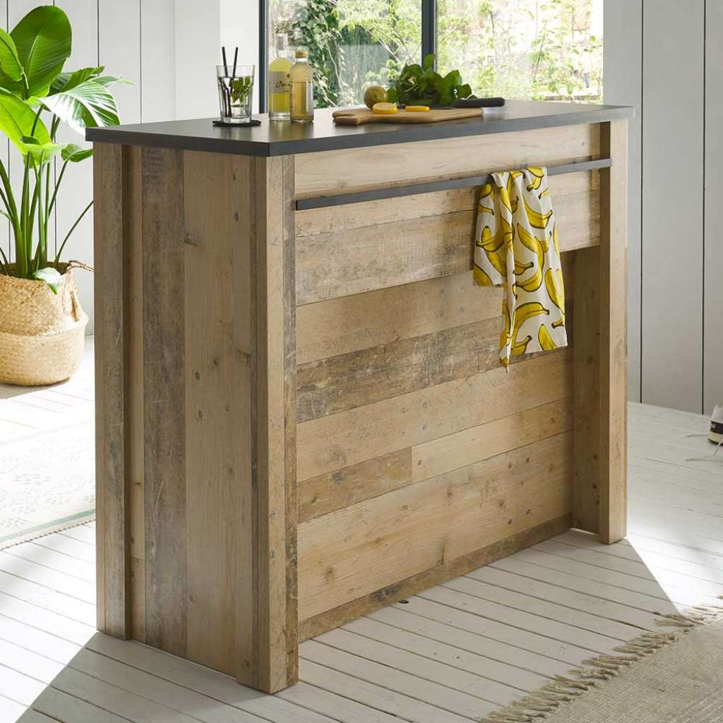 Country Style Küchentheke in Holzoptik verwittert Anthrazit