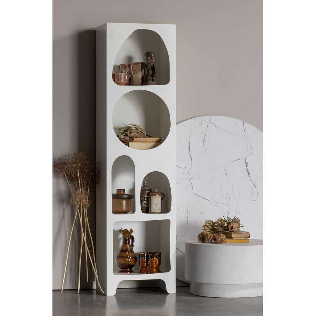 Weißes Esszimmer Regal im Retrostil 180 cm hoch - 48 cm breit